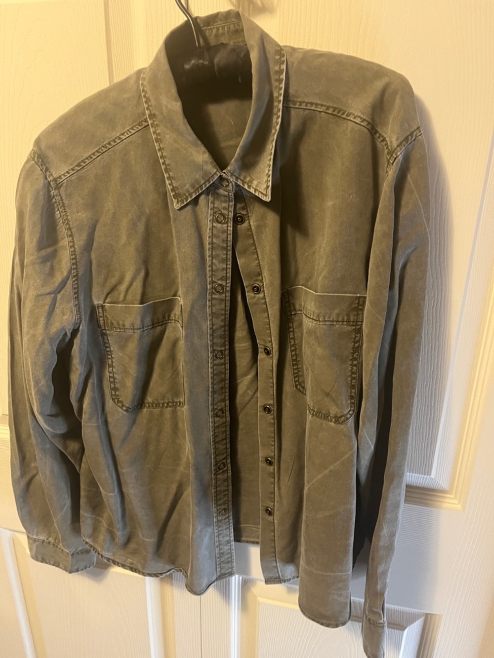 Express Washed Olive Button-Front Shirt